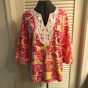 Pappagallo Floral Print Tunic Top  Size Small